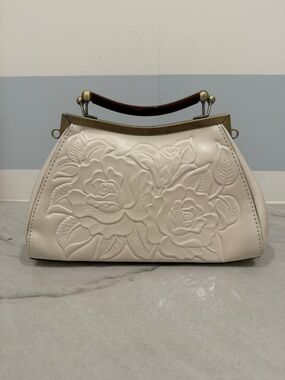 Patricia Nash Kelmscott Rose Frame Elegant Cream Floral Embossed Handbag